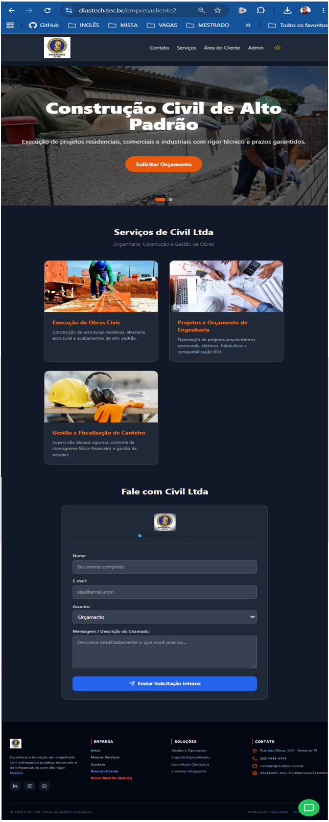 Site para clientes Construtores